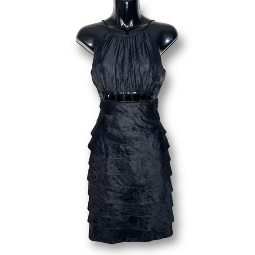 NWT Vintage Y2K Cache Size 4 Black Halter Neck Beaded Tiered Event Dress $178